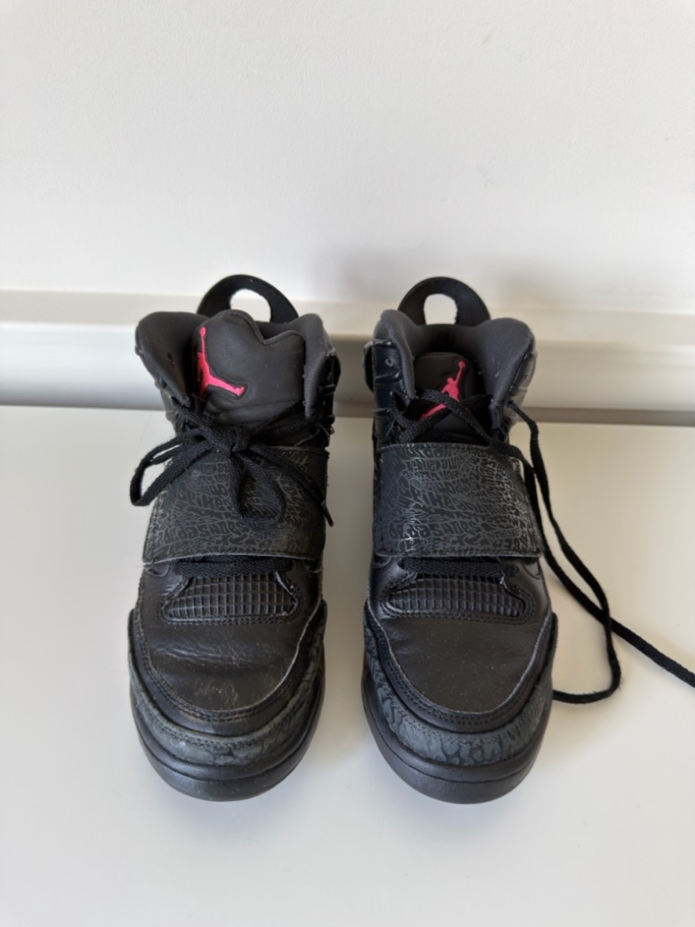 Jordan Kids Black and Pink High-Top Sneakers